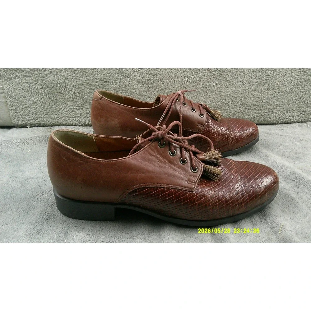 Ariat Woven Leather Oxford Mens‎ 8.5 Brown Good Tassel Lace Up Dress Shoes 16124